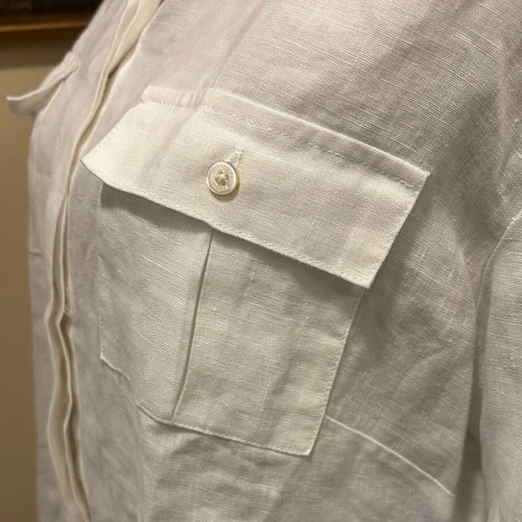 Tommy Bahama linen White Long Sleeve Button Down Double pockets Shirt - Picture 6 of 11